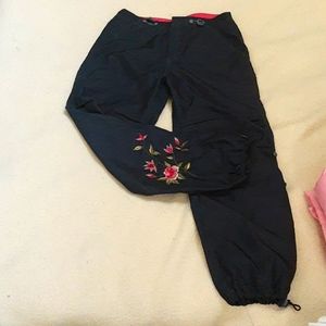 Circa 1999 Gap navy blue pants with floral embroidery